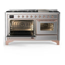 ILVE Majestic III 60-inch Dual Fuel Range with 7 Natural Gas Burner, Griddle and Triple Glass Door Electric Oven in Stainless Steel with Copper Trim (UM60FNR3SSP)