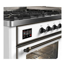 ILVE Majestic III 60-inch Dual Fuel Range with 7 Natural Gas Burner, Griddle and Triple Glass Door Electric Oven in White with Burnished Trim (UM60FNR3WHB)