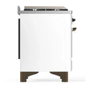 ILVE Majestic III 60-inch Dual Fuel Range with 7 Natural Gas Burner, Griddle and Triple Glass Door Electric Oven in White with Burnished Trim (UM60FNR3WHB)
