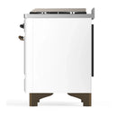 ILVE Majestic III 60-inch Dual Fuel Range with 7 Natural Gas Burner, Griddle and Triple Glass Door Electric Oven in White with Burnished Trim (UM60FNR3WHB)