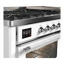 ILVE Majestic III 60-inch Dual Fuel Range with 7 Natural Gas Burner, Griddle and Triple Glass Door Electric Oven in White with Chrome Trim (UM60FNR3WHC)