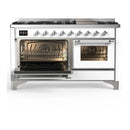 ILVE Majestic III 60-inch Dual Fuel Range with 7 Natural Gas Burner, Griddle and Triple Glass Door Electric Oven in White with Chrome Trim (UM60FNR3WHC)