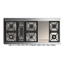 ILVE Majestic III 60-inch Dual Fuel Range with 7 Natural Gas Burner, Griddle and Triple Glass Door Electric Oven in White with Chrome Trim (UM60FNR3WHC)