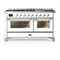 ILVE Majestic III 60-inch Dual Fuel Range with 7 Natural Gas Burner, Griddle and Triple Glass Door Electric Oven in White with Chrome Trim (UM60FNR3WHC)