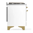ILVE Majestic III 60-inch Dual Fuel Range with 7 Natural Gas Burner, Griddle and Triple Glass Door Electric Oven in White with Brass Trim (UM60FNR3WHG)