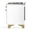 ILVE Majestic III 60-inch Dual Fuel Range with 7 Natural Gas Burner, Griddle and Triple Glass Door Electric Oven in White with Brass Trim (UM60FNR3WHG)