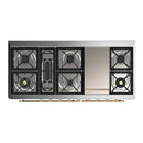 ILVE Majestic III 60-inch Dual Fuel Range with 7 Natural Gas Burner, Griddle and Triple Glass Door Electric Oven in White with Brass Trim (UM60FNR3WHG)
