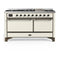 ILVE Majestic III 60-inch Dual Fuel Range with 5 Liquid Propane Burner, Griddle and Solid Door Electric Oven in Antique White with Burnished Trim (UM60FQNR3AWBLP)