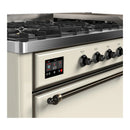 ILVE Majestic III 60-inch Dual Fuel Range with 7 Natural Gas Burner, Griddle and Solid Door Electric Oven in Antique White with Burnished Trim (UM60FQNR3AWB)