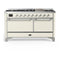 ILVE Majestic III 60-inch Dual Fuel Range with 5 Liquid Propane Burner, Griddle and Solid Door Electric Oven in Antique White with Chrome Trim (UM60FQNR3AWCLP)