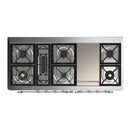ILVE Majestic III 60-inch Dual Fuel Range with 7 Natural Gas Burner, Griddle and Solid Door Electric Oven in Antique White with Chrome Trim (UM60FQNR3AWC)