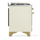 ILVE Majestic III 60-inch Dual Fuel Range with 7 Natural Gas Burner, Griddle and Solid Door Electric Oven in Antique White with Brass Trim (UM60FQNR3AWG)