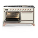 ILVE Majestic III 60-inch Dual Fuel Range with 5 Liquid Propane Burner, Griddle and Solid Door Electric Oven in Antique White with Copper Trim (UM60FQNR3AWPLP)