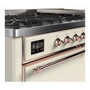 ILVE Majestic III 60-inch Dual Fuel Range with 7 Natural Gas Burner, Griddle and Solid Door Electric Oven in Antique White with Copper Trim (UM60FQNR3AWP)