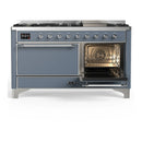 ILVE Majestic III 60-inch Dual Fuel Range with 5 Liquid Propane Burner, Griddle and Solid Door Electric Oven in Blue Grey with Chrome Trim (UM60FQNR3BGCLP)
