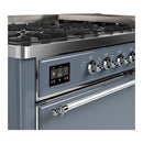 ILVE Majestic III 60-inch Dual Fuel Range with 7 Natural Gas Burner, Griddle and Solid Door Electric Oven in Blue Grey with Chrome Trim (UM60FQNR3BGC)