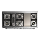 ILVE Majestic III 60-inch Dual Fuel Range with 7 Natural Gas Burner, Griddle and Solid Door Electric Oven in Blue Grey with Chrome Trim (UM60FQNR3BGC)