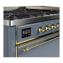 ILVE Majestic III 60-inch Dual Fuel Range with 7 Natural Gas Burner, Griddle and Solid Door Electric Oven in Blue Grey with Brass Trim (UM60FQNR3BGG)