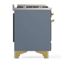 ILVE Majestic III 60-inch Dual Fuel Range with 7 Natural Gas Burner, Griddle and Solid Door Electric Oven in Blue Grey with Brass Trim (UM60FQNR3BGG)