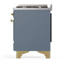 ILVE Majestic III 60-inch Dual Fuel Range with 7 Natural Gas Burner, Griddle and Solid Door Electric Oven in Blue Grey with Brass Trim (UM60FQNR3BGG)