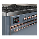 ILVE Majestic III 60-inch Dual Fuel Range with 7 Natural Gas Burner, Griddle and Solid Door Electric Oven in Blue Grey with Copper Trim (UM60FQNR3BGP)