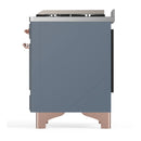 ILVE Majestic III 60-inch Dual Fuel Range with 7 Natural Gas Burner, Griddle and Solid Door Electric Oven in Blue Grey with Copper Trim (UM60FQNR3BGP)