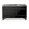 ILVE Majestic III 60-inch Dual Fuel Range with 5 Liquid Propane Burner, Griddle and Solid Door Electric Oven in Glossy Black with Burnished Trim (UM60FQNR3BKBLP)
