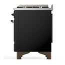 ILVE Majestic III 60-inch Dual Fuel Range with 7 Natural Gas Burner, Griddle and Solid Door Electric Oven in Glossy Black with Burnished Trim (UM60FQNR3BKB)