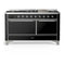 ILVE Majestic III 60-inch Dual Fuel Range with 5 Liquid Propane Burner, Griddle and Solid Door Electric Oven in Glossy Black with Chrome Trim (UM60FQNR3BKCLP)
