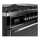ILVE Majestic III 60-inch Dual Fuel Range with 7 Natural Gas Burner, Griddle and Solid Door Electric Oven in Glossy Black with Chrome Trim (UM60FQNR3BKC)