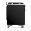 ILVE Majestic III 60-inch Dual Fuel Range with 7 Natural Gas Burner, Griddle and Solid Door Electric Oven in Glossy Black with Chrome Trim (UM60FQNR3BKC)