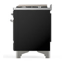 ILVE Majestic III 60-inch Dual Fuel Range with 7 Natural Gas Burner, Griddle and Solid Door Electric Oven in Glossy Black with Chrome Trim (UM60FQNR3BKC)