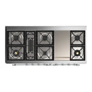 ILVE Majestic III 60-inch Dual Fuel Range with 7 Natural Gas Burner, Griddle and Solid Door Electric Oven in Glossy Black with Chrome Trim (UM60FQNR3BKC)