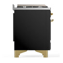 ILVE Majestic III 60-inch Dual Fuel Range with 5 Liquid Propane Burner, Griddle and Solid Door Electric Oven in Glossy Black with Brass Trim (UM60FQNR3BKGLP)