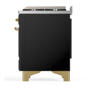 ILVE Majestic III 60-inch Dual Fuel Range with 7 Natural Gas Burner, Griddle and Solid Door Electric Oven in Glossy Black with Brass Trim (UM60FQNR3BKG)