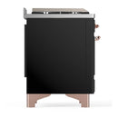 ILVE Majestic III 60-inch Dual Fuel Range with 7 Natural Gas Burner, Griddle and Solid Door Electric Oven in Glossy Black with Copper Trim (UM60FQNR3BKP)