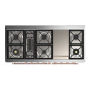 ILVE Majestic III 60-inch Dual Fuel Range with 7 Natural Gas Burner, Griddle and Solid Door Electric Oven in Glossy Black with Copper Trim (UM60FQNR3BKP)