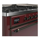 ILVE Majestic III 60-inch Dual Fuel Range with 5 Liquid Propane Burner, Griddle and Solid Door Electric Oven in Burgundy with Burnished Trim (UM60FQNR3BUBLP)