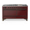 ILVE Majestic III 60-inch Dual Fuel Range with 5 Liquid Propane Burner, Griddle and Solid Door Electric Oven in Burgundy with Burnished Trim (UM60FQNR3BUBLP)