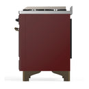 ILVE Majestic III 60-inch Dual Fuel Range with 7 Natural Gas Burner, Griddle and Solid Door Electric Oven in Burgundy with Burnished Trim (UM60FQNR3BUB)