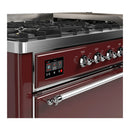 ILVE Majestic III 60-inch Dual Fuel Range with 7 Natural Gas Burner, Griddle and Solid Door Electric Oven in Burgundy with Chrome Trim (UM60FQNR3BUC)