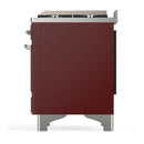 ILVE Majestic III 60-inch Dual Fuel Range with 7 Natural Gas Burner, Griddle and Solid Door Electric Oven in Burgundy with Chrome Trim (UM60FQNR3BUC)