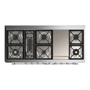 ILVE Majestic III 60-inch Dual Fuel Range with 7 Natural Gas Burner, Griddle and Solid Door Electric Oven in Burgundy with Chrome Trim (UM60FQNR3BUC)
