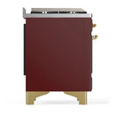 ILVE Majestic III 60-inch Dual Fuel Range with 7 Natural Gas Burner, Griddle and Solid Door Electric Oven in Burgundy with Brass Trim (UM60FQNR3BUG)