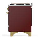 ILVE Majestic III 60-inch Dual Fuel Range with 7 Natural Gas Burner, Griddle and Solid Door Electric Oven in Burgundy with Brass Trim (UM60FQNR3BUG)