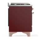 ILVE Majestic III 60-inch Dual Fuel Range with 7 Natural Gas Burner, Griddle and Solid Door Electric Oven in Burgundy with Copper Trim (UM60FQNR3BUP)