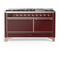 ILVE Majestic III 60-inch Dual Fuel Range with 7 Natural Gas Burner, Griddle and Solid Door Electric Oven in Burgundy with Copper Trim (UM60FQNR3BUP)