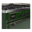 ILVE Majestic III 60-inch Dual Fuel Range with 7 Natural Gas Burner, Griddle and Solid Door Electric Oven in Emerald Green with Burnished Trim (UM60FQNR3EGB)