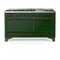 ILVE Majestic III 60-inch Dual Fuel Range with 7 Natural Gas Burner, Griddle and Solid Door Electric Oven in Emerald Green with Burnished Trim (UM60FQNR3EGB)
