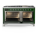 ILVE Majestic III 60-inch Dual Fuel Range with 5 Liquid Propane Burner, Griddle and Solid Door Electric Oven in Emerald Green with Chrome Trim (UM60FQNR3EGCLP)